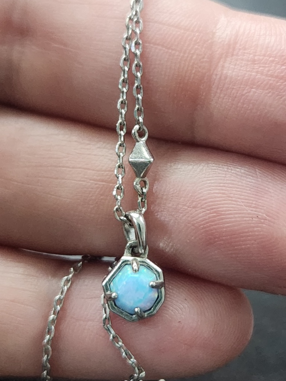 Kendra Scott Nola Necklace, Rhodium, Light Blue Kyocera Opal, preloved - Picture 8 of 9